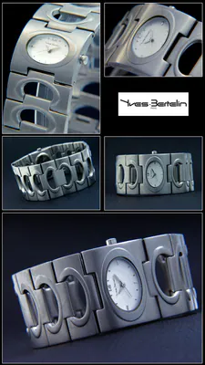 breite Schmuckband Damenuhr Yves Bertelin , Designer Metallband, silber – gebraucht, wie neu – Uhren & Schmuck