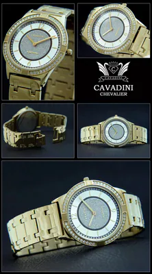 CAVADINI Designer Herrenuhr Edelstahl vergoldet Zirkonia CV-3690G 36mm – gebraucht, wie neu – Uhren & Schmuck