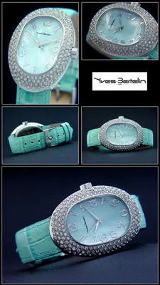 Yves Bertelin Türkis-Grünblaue Damenuhr Oval mit Zirkonia Hingucker – gebraucht, wie neu – Uhren & Schmuck