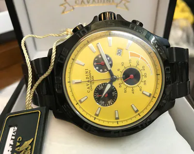 Cavadini Chronograph Herrenuhr Edelstahl schwarz plattiert Flieger gelb CV-3962 – gebraucht, wie neu – Uhren & Schmuck…
