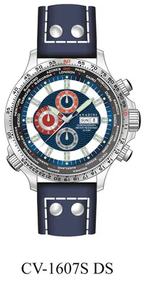 Chronograph CAVADINI Herrenuhr Edelstahl drehbarer GMT-Ring azublau CV-1607 – gebraucht, wie neu – Uhren & Schmuck – Foto 1…