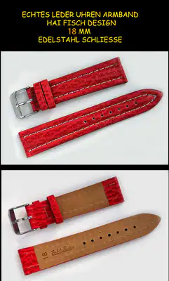 18 mm Echt Leder Uhrenarmband Rot Haifisch-Prägung NEU Schließe Edelstahl – neu – Uhren & Schmuck