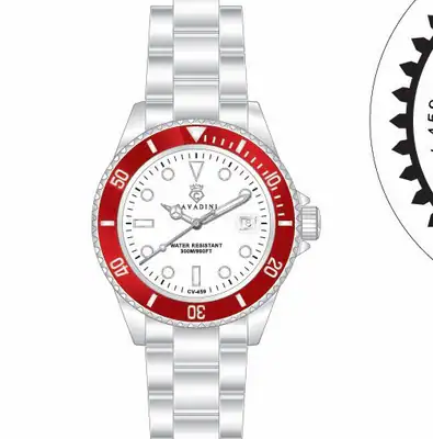 CAVADINI Advantage Herrenuhr Taucher massiv Edelstahl Quarz 30 Bar 40mm weiß-rot – gebraucht, wie neu – Uhren & Schmuck…