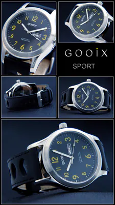 GOOIX Fliegeruhr Herrenuhr XXL 48mm Tag-Datum gelbe Zahlen Edelstahl 5 BAR – gebraucht, wie neu – Uhren & Schmuck