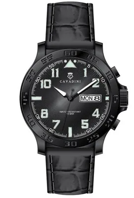CAVADINI Fliegeruhr Tag-Datum Herrenuhr schwarz Edelstahl arabisch CV-3962 – gebraucht, wie neu – Uhren & Schmuck – Foto 1…