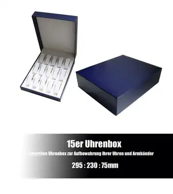 Uhrenbox für 15 Uhren zum Aufbewahren mit Klappdeckel blau 29,5 * 23,5 * 7,5 cm – neu – Uhren & Schmuck
