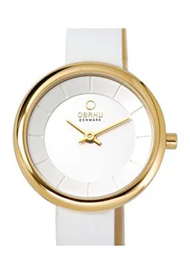 OBAKU Denmark V164LGIRW Damenuhr schmal Edelstahl Weißes Lederband Vergoldet – gebraucht, wie neu – Uhren & Schmuck