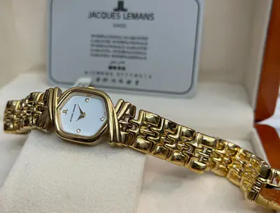 Edle Damenuhr JACQUES LEMANS Swiss made 10 micron gold plattiert JL-696 weiss – gebraucht, wie neu – Uhren & Schmuck – Foto…