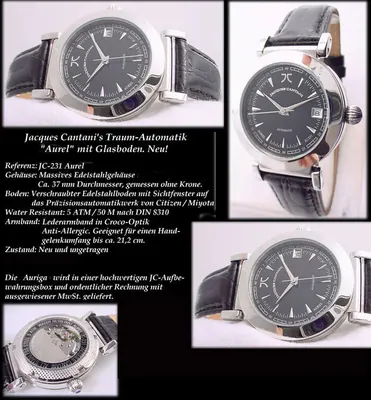 Automatikuhr Jacques Cantani Herrenuhr Edelstahl Datum Lederband schwarz JC-231 – gebraucht, wie neu – Uhren & Schmuck