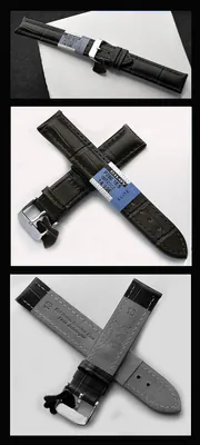 24 mm Echt Leder Uhrenarmband CAVADINI, Kroko-Prägung schwarz, Stahl Schließe – neu – Uhren & Schmuck