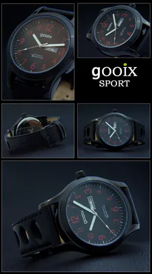 GOOIX Fliegeruhr Edelstahl Jumbouhr XXXL 48mm Tag Datum schwarz 5 BAR 5030 – gebraucht, wie neu – Uhren & Schmuck