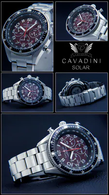 Herrenuhr Chronograph CAVADINI Solaruhr Edelstahl 10Bar CV-2015 Datum weinrot – gebraucht, wie neu – Uhren & Schmuck