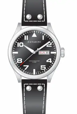 Cavadini Fliegeruhr XXXL 50mm Edelstahl Tag Datum 10 Bar schwarz CV-1002 – gebraucht, wie neu – Uhren & Schmuck – Foto 1…