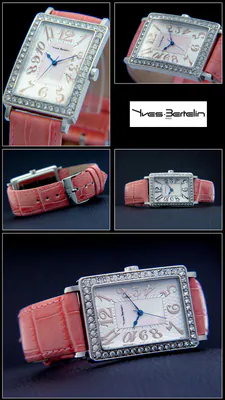 Yves Bertelin Damen Armbanduhr Edelstahl, rechteckig, Echt Leder, Kroko-rosa – gebraucht, wie neu – Uhren & Schmuck