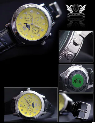 CAVADINI Cavallo Herrenuhr 42mm Kalender Mondphase Edelstahl Zifferblatt gelb – gebraucht, wie neu – Uhren & Schmuck