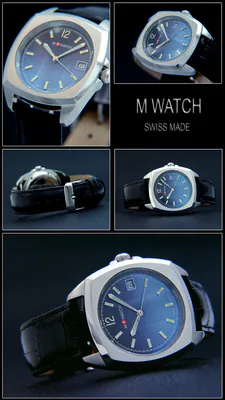 Elegante Herrenuhr M-WATCH by MONDAINE swiss made Edelstahl 38mm blau – gebraucht, wie neu – Uhren & Schmuck
