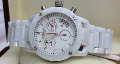 ESBM Damenuhr Luxus Designer Chronograph Weiß Keramik Saphirglas mit Holzbox – gebraucht, wie neu – Uhren & Schmuck – Foto…