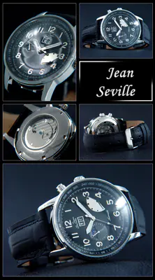 Herrenuhr Automatik JEAN SEVILLE Edelstahl Gangreserve Tag/Nacht gut lesbar 43mm – neu – Uhren & Schmuck – überwiegend…