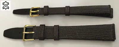 10,16 mm Leder Uhrenarmband Eidechse Print Dunkel-braun vergoldet schliesse – neu – Uhren & Schmuck
