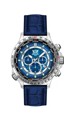 Chronograph CAVADINI Herrenuhr drehbarer GMT-Innenring blau CV-1606 Edelstahl – gebraucht, wie neu – Uhren & Schmuck – Foto…