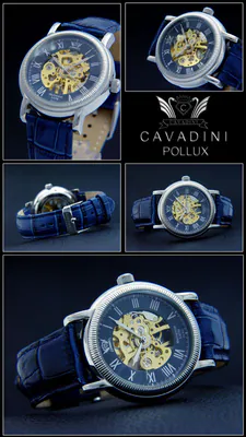 POLLUX CAVADINI Unisex Handaufzuguhr skelettiert Glasboden Edelstahl CV-631 blau – neu – Uhren & Schmuck