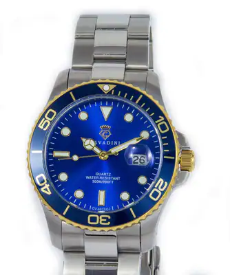 CAVADINI Herrenuhr Taucher Style massiv Edelstahl CV-463J 40mm Drehlünette Blau – gebraucht, wie neu – Uhren & Schmuck…