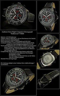 Herrenuhr Chronograph GADISON STERN Fliegeruhr Edelstahl schwarz 44mm GS-550 – gebraucht, wie neu – Uhren & Schmuck