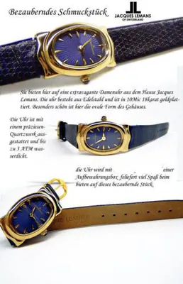 Jacques Lemans Damenuhr swiss made 10 Micron vergoldet oval 20mm blau JL670 – gebraucht, wie neu – Uhren & Schmuck