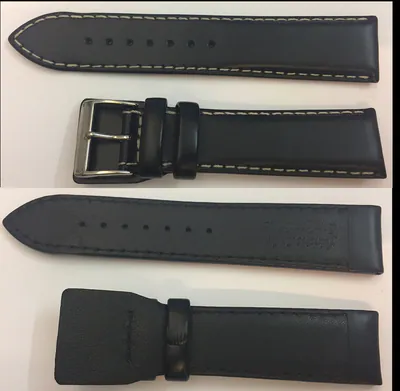 22 mm Uhrenarmband schwarz feinstes Echtes Leder Handgearbeitet Stahlschließe – neu – Uhren & Schmuck
