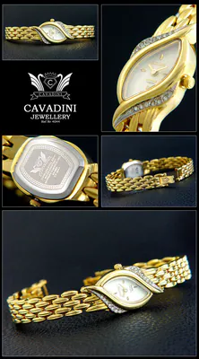 feine CAVADINI Damenuhr CV-4044 mit Zirkonia-Steinen vergoldet schmal – gebraucht, wie neu – Uhren & Schmuck