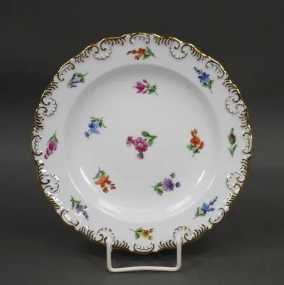 Meissen Teller gestreute Blümchen, bunt mit Muschelrand nach 1860 (1) – gebraucht, gut – Sonstiges – Foto 1 von 2