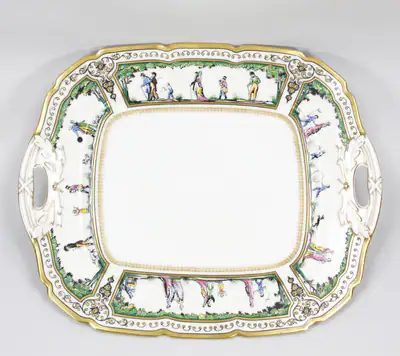 Raynaud & Co. Limoges Promenade au Palais Royal große Platte Emaille – gebraucht, gut – Sonstiges – überwiegend weiß – Foto…