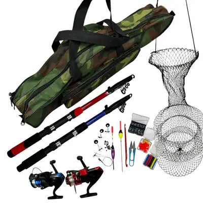 Super Angelset Komplettset 2 Ruten ca. 240cm / 215cm 2 Rollen Fischnetz 85Teile – neu – Sonstiges – überwiegend weiß – Foto…