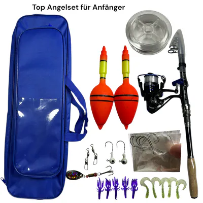 Angelset Komplett 2,40m Teleskoprute Rute mit Rolle + Tasche – 29tlg Set – neu – Sonstiges – überwiegend weiß – Foto 1 von 3