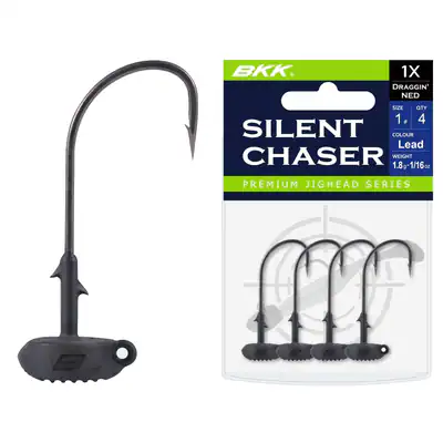 BKK Silent Chaser-Draggin' Ned Rig Black | 4 Stk. Jigkopf Jig Haken 2/0 und 3/0 – neu – Sonstiges – überwiegend weiß – Foto…