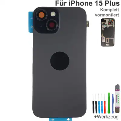 Akkudeckel für iPhone 15 Plus Schwarz Backcover Rückseite Komplett vormontiert – neu – Handys & Telefone – Foto 1 von 3