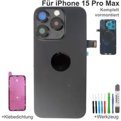 Akkudeckel für iPhone 15 Pro Max Black Backcover Komplett vormontier