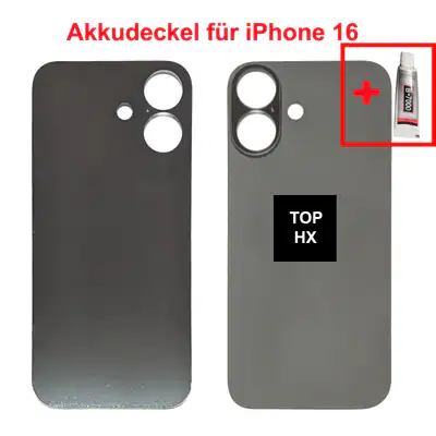Akkudeckel für iPhone 16 Backcover Rückseite Big Hole Glas Schwarz