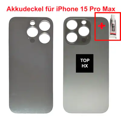 Akkudeckel für iPhone 15 Pro Max Big Hole Backcover Rückseite Glas Schwarz