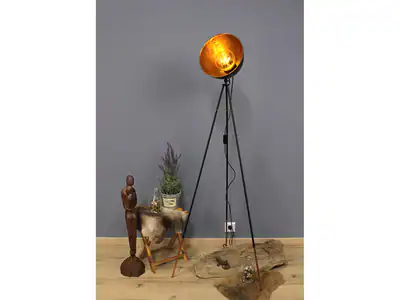 Hochwertige LED Standlampe für Innen Retro Stil Metallschirm schwarz & Blattgold