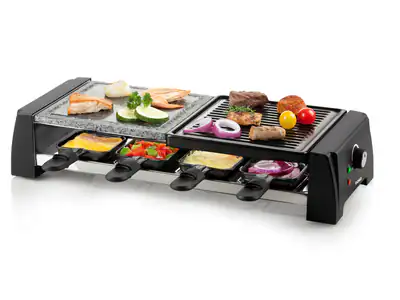 Raclettgrill mit Steingrill für 8 Personen inklusive 8 Pfännchen und 1200 Watt – neu – Sonstiges – überwiegend weiß – Foto…
