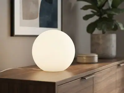 Tischleuchte Weiß Ø 20cm, Kugelleuchte Glaslampe, Nachttischlampe Jugendzimmer