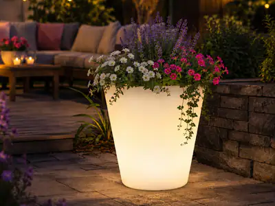 Beleuchteter Blumenkübel Outdoor LED Blumentopf Ø 37cm IP44 Terrassenbeleuchtung – neu – Sonstiges – überwiegend schwarz…