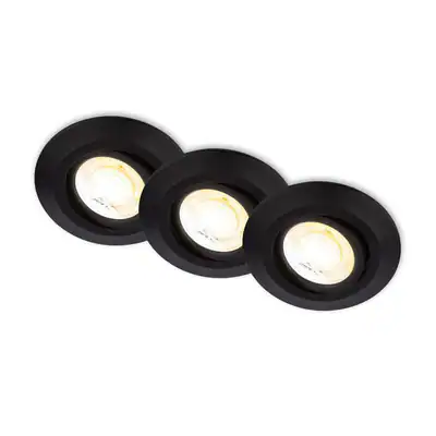 3er Set LED Einbaustrahler 230V CCT Dimmbar Ra90 Schwenkbar 9cm Schwarz