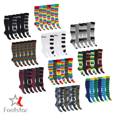 Footstar (6 Paar) Damen Herren Kniestrümpfe geringelt gemustert
