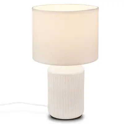 Nachttischlampe E14 Stoffschirm Tischlampe Kabelschalter Keramik Weiß 37,5 cm