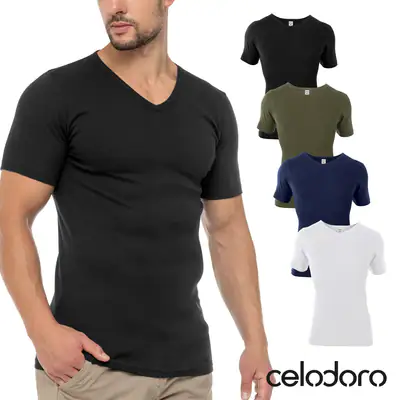 Celodoro Herren Business T-Shirt V-Neck (1er & 3er Pack) Feinripp Unterhemd