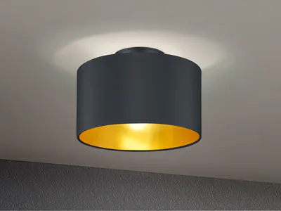 Edle dimmbare Deckenleuchte mit TEXTIL Schirm in schwarz/gold - Esstischleuchte