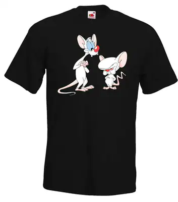Youth Designz Herren T-Shirt Pinky & Brain Print Logo Nerd Cartoon Fun 90s Maus