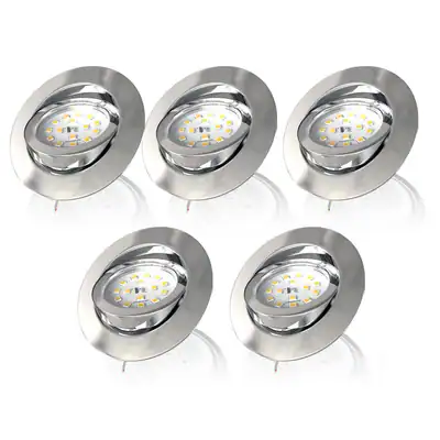 5 Set LED Einbaustrahler 5,5W Dimmbar Schwenkbar 68mm IP23 Flach Warmweiß Nickel